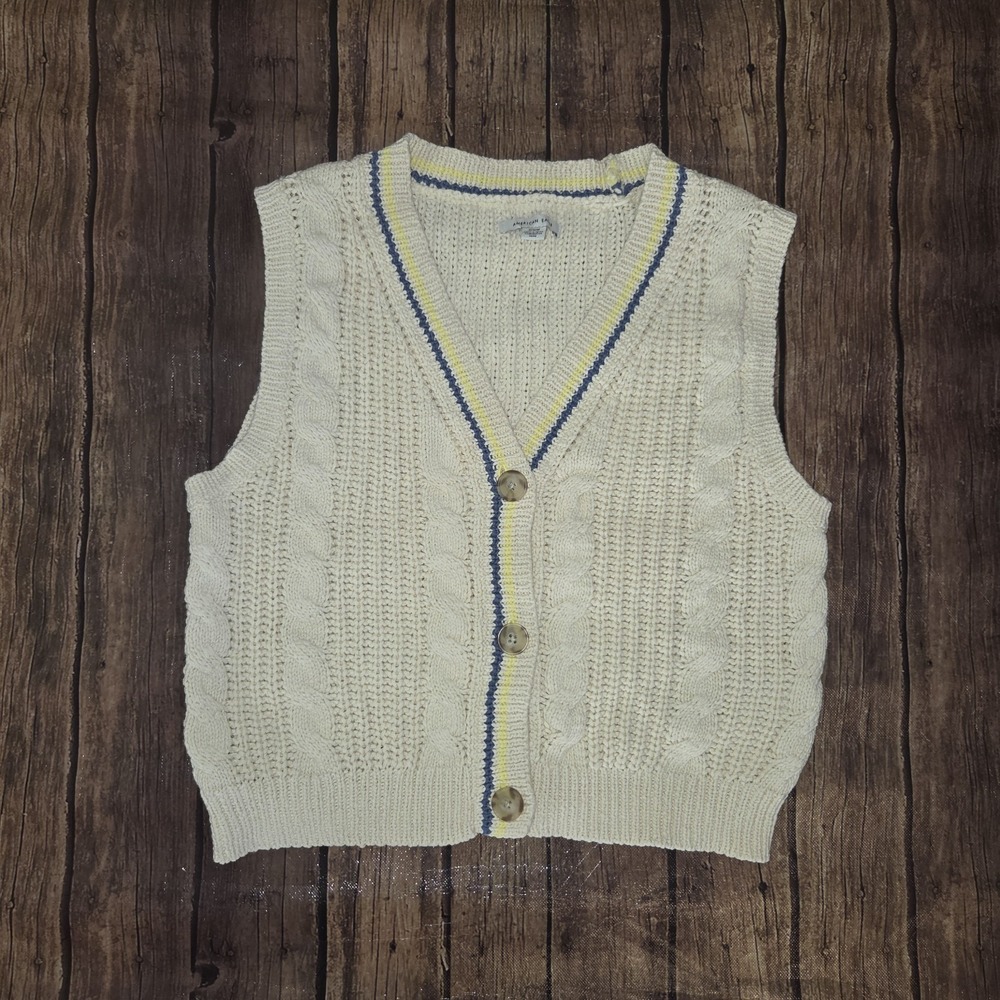 American Eagle Varsity Sweater Vest Womens M Cream Preppy Academia Y2K